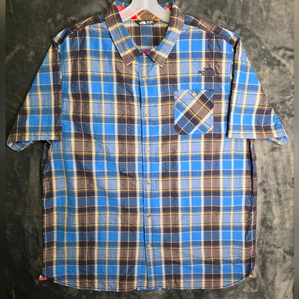North Face Blue and Brown Plaid Casual Shirt